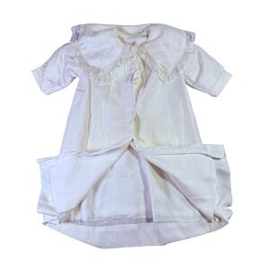 Vintage Ivory Silk Christening Gown Lace Embroidered Baptismal Robe Dress Kids